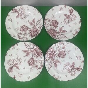English Staffordshire Tudor Roses 4 Dessert Plates Ironstone J&G Meakin England